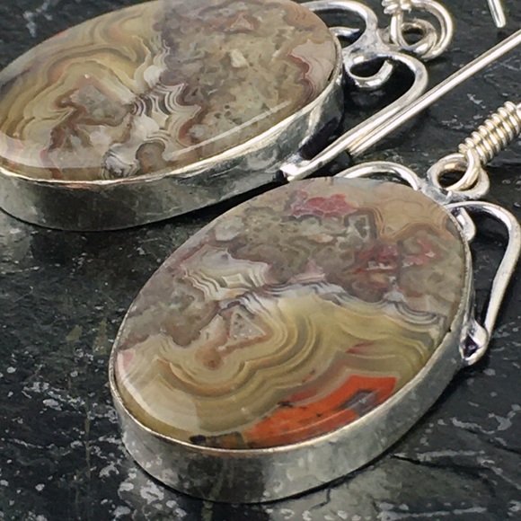 Crazy Lace Agate Stone Hook Dangle Earrings - Picture 10 of 10